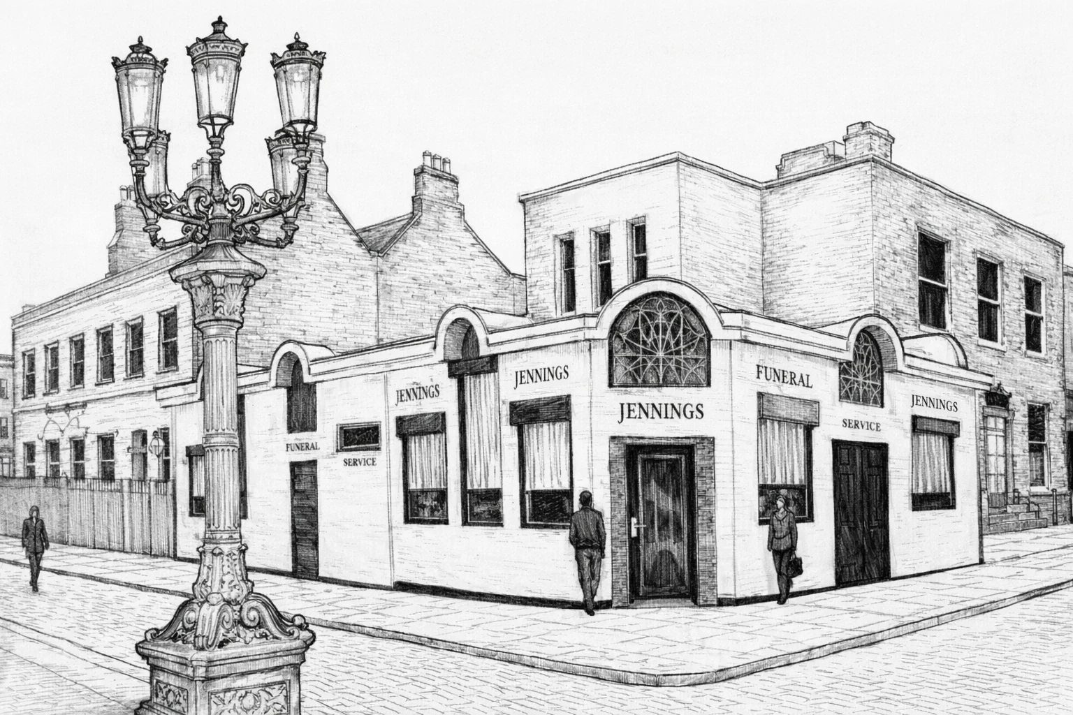 Pencil drawing of the Jennings head office on Amiens Street, Dublin 1