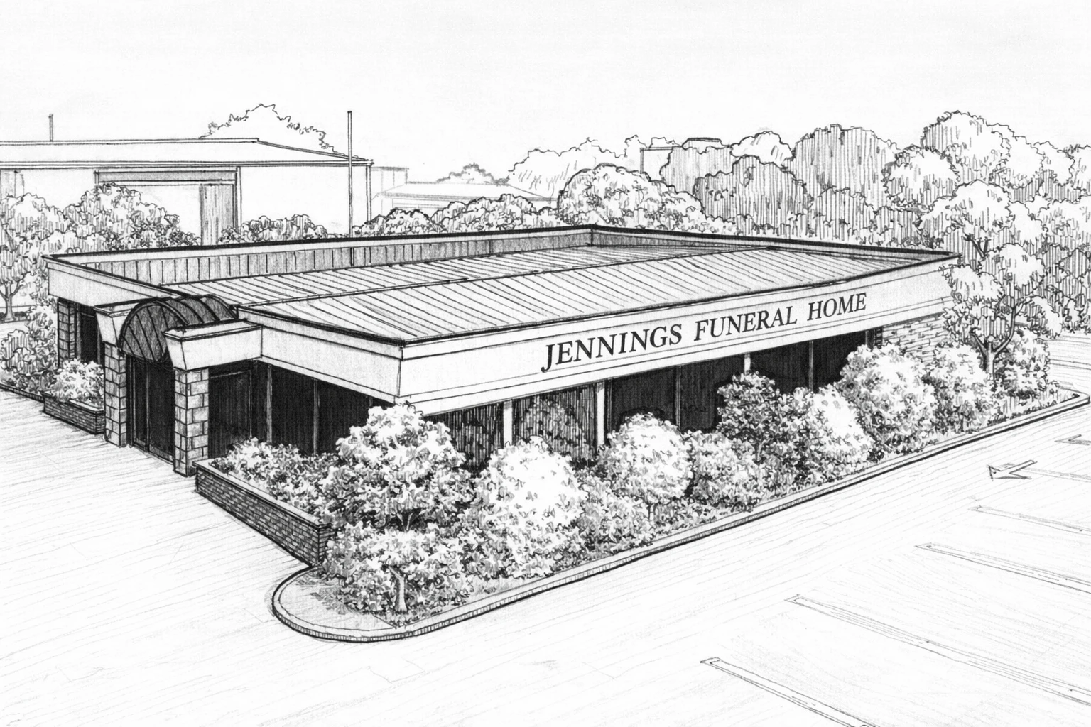 Pencil drawing of Jennings funeral home in Coolock